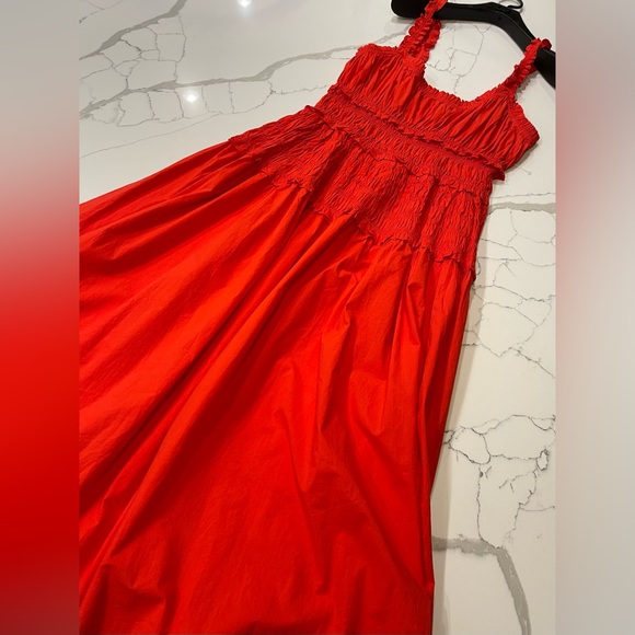 DÔEN Marianne Organic Cotton Poplin Midi Dress In Carmine Size L - Picture 7 of 15